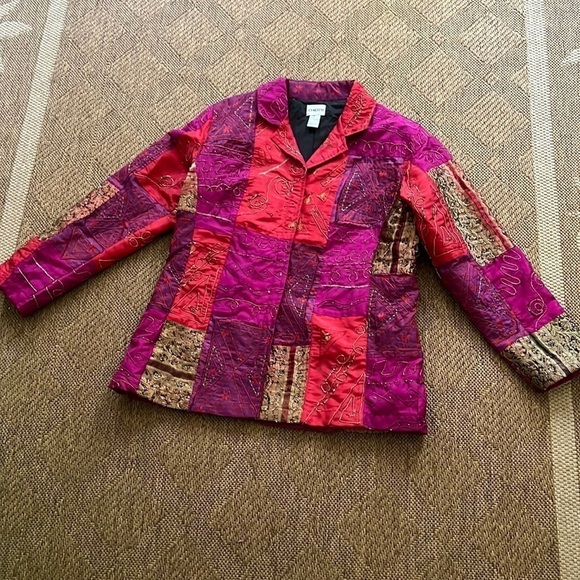 Chico’s Rayon Silk Blend lightweight Blazer With Metallic stitching size Large - Picture 1 of 7